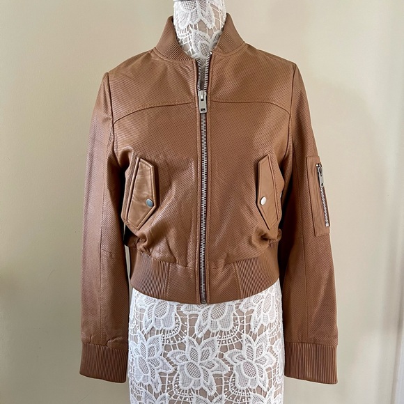 New Leather bomber jacket women Walter Baker size L,runs M-L org $459 - Picture 1 of 13
